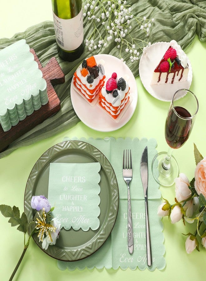 ReliThick 100 Pcs Sage Green Wedding Cocktail Napkins 5 x 5 Inch Bridal Shower Paper Personalized Napkins for Engagement Scalloped Disposable Hand Towels for Wedding Birthday Party Decoration - Image 3